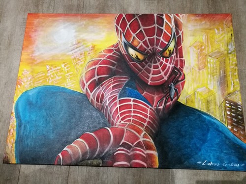 Spiderman dipinto olio tela - su,